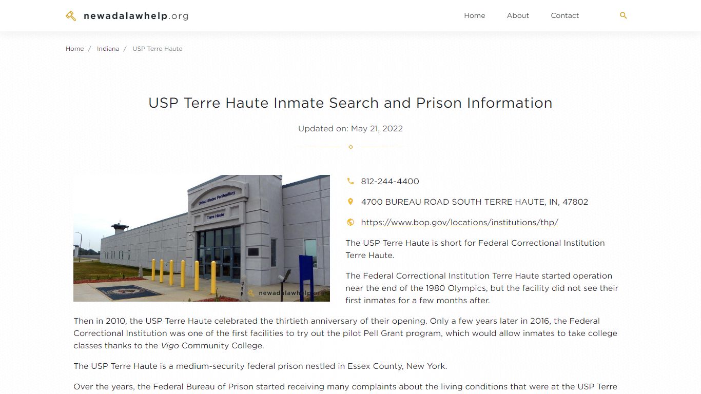 USP Terre Haute Inmate Search, Visitation, Phone no ...